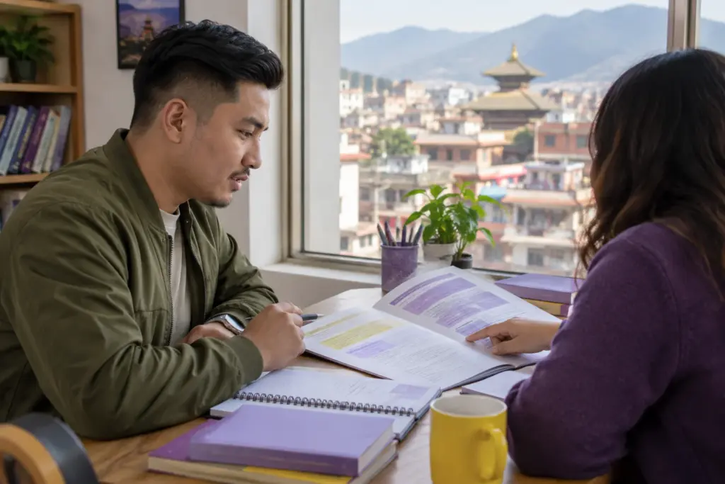 IELTS learner compares Academic and General Training study notes with a peer