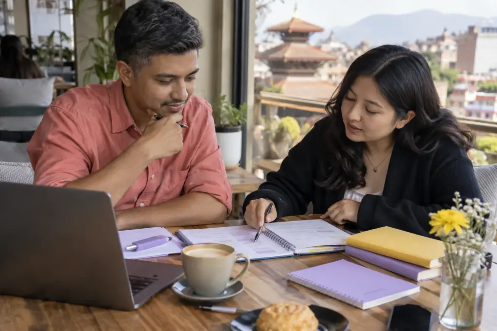 IELTS One Skill Retake planning discussion at a Kathmandu study table