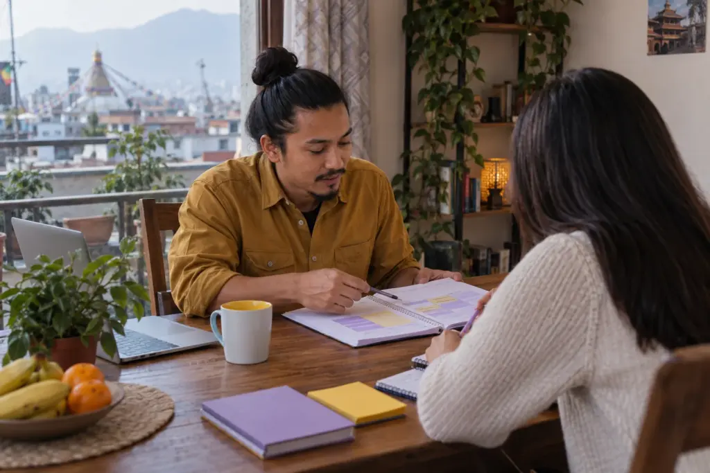 IELTS learner considers cancellation and transfer questions with a study partner