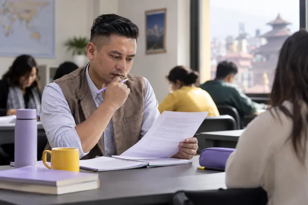 IELTS Reading student annotates a passage for True False Not Given questions
