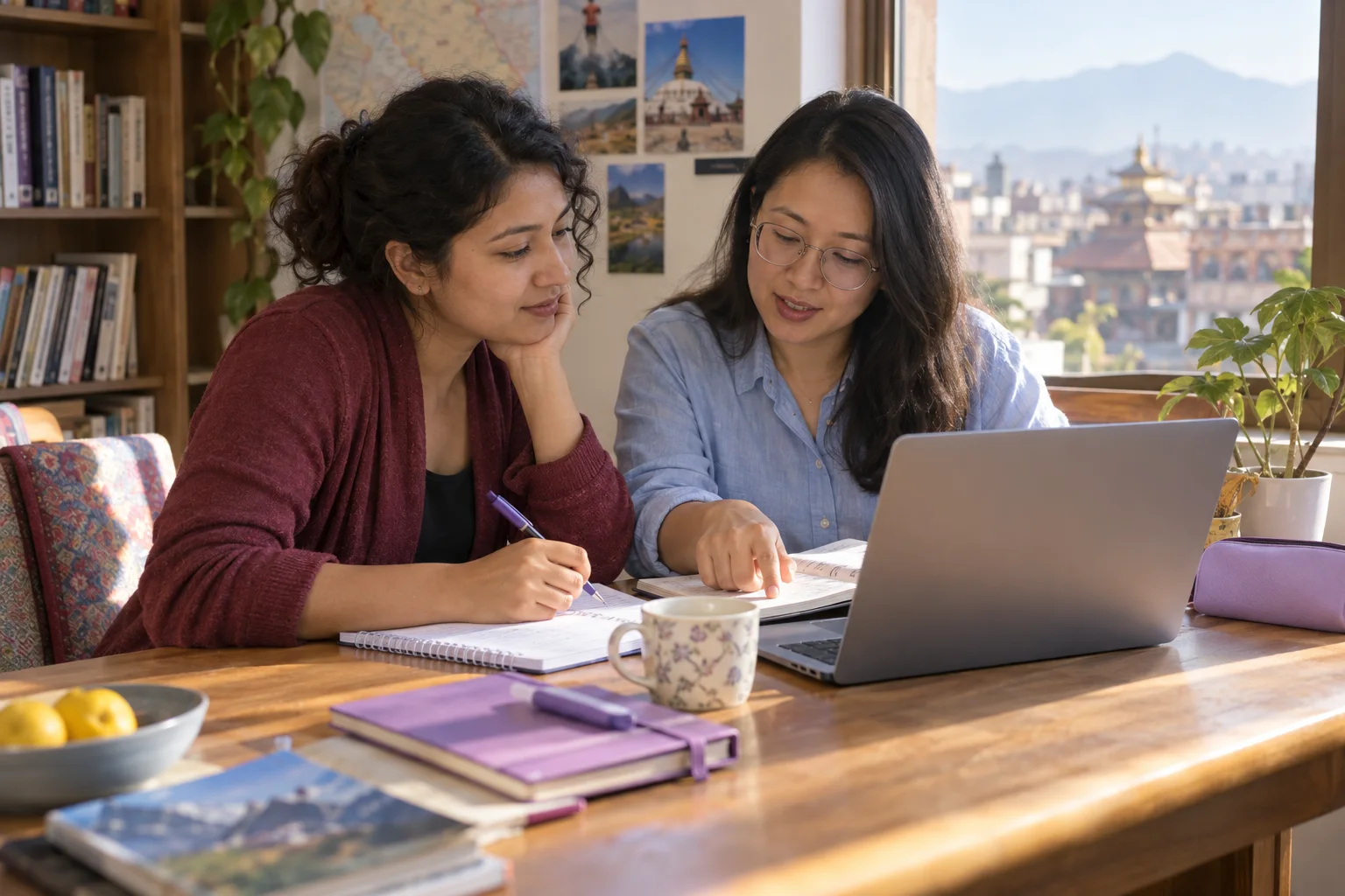 Student plans another IELTS attempt beside a laptop and notebook