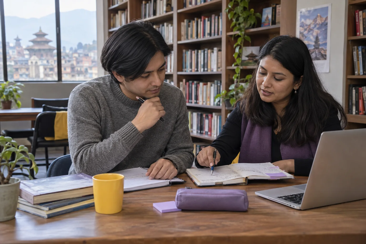 Student and tutor review mistakes in an IELTS practice notebook