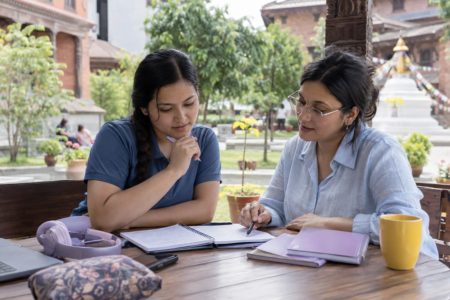 IELTS student and tutor review listening notes after accent practice