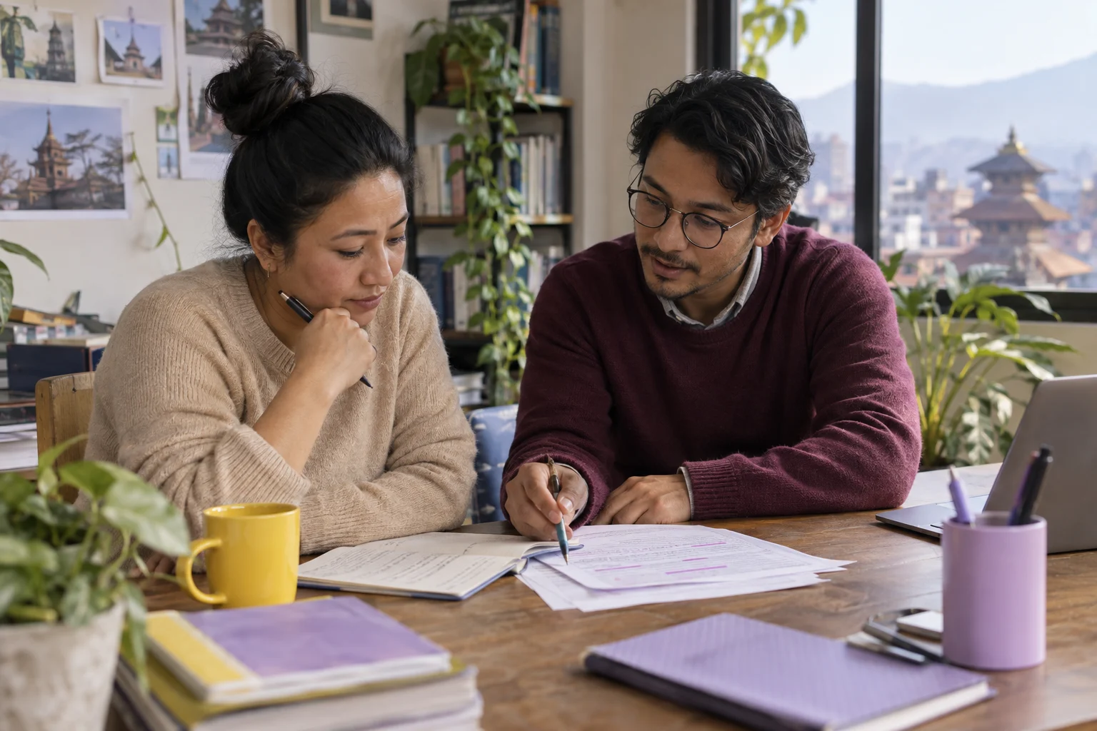 IELTS tutor and student review matching headings notes together