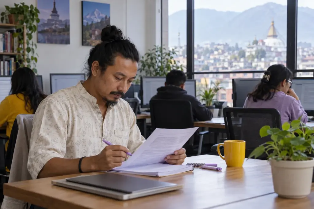 IELTS learner practises reading multiple choice questions and eliminating distractors