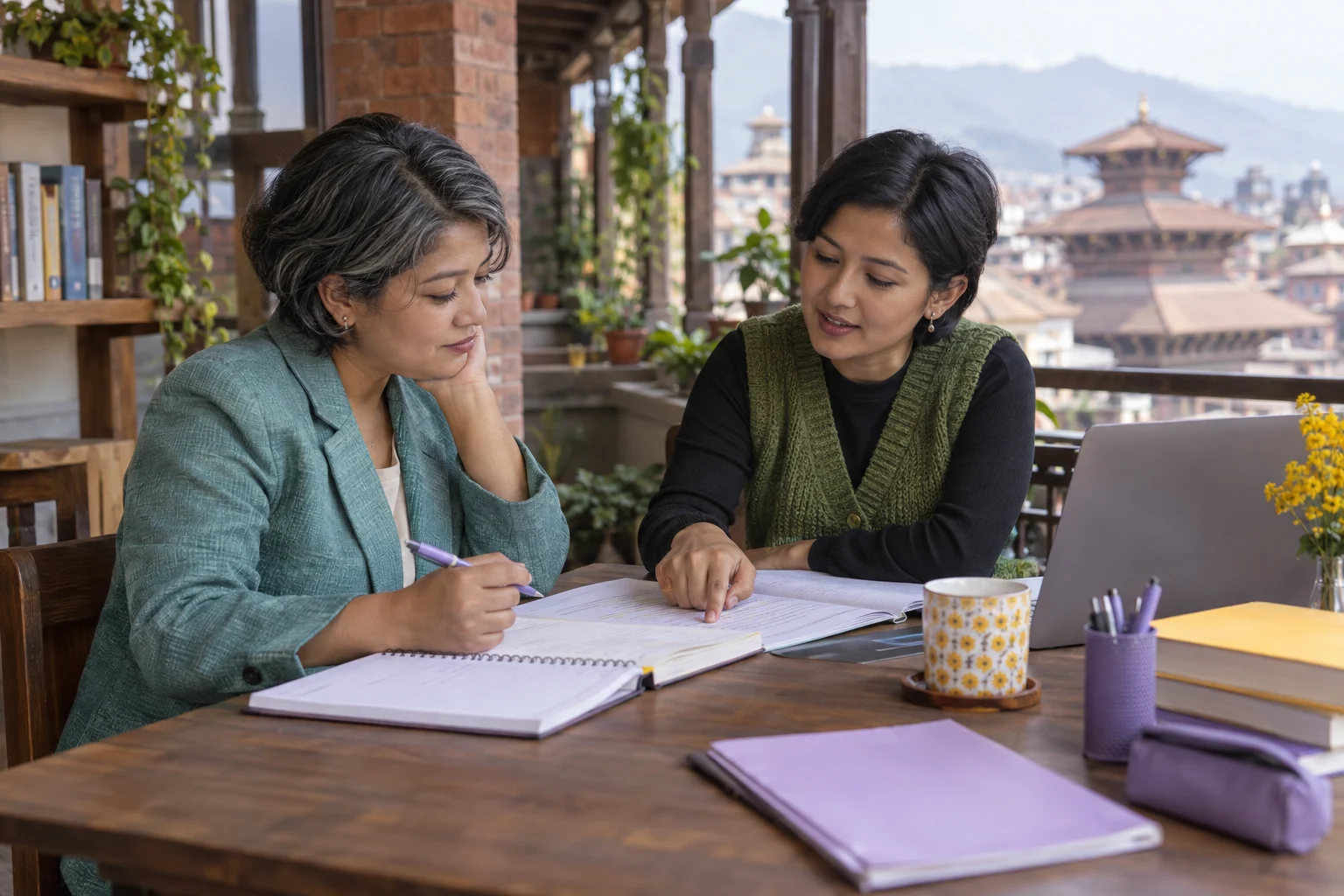 IELTS tutor helps a student compare skimming and scanning notes