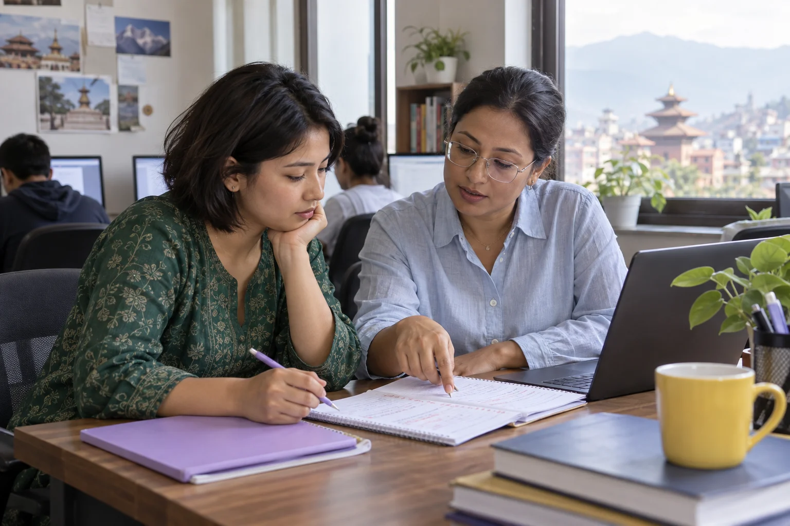 IELTS tutor reviews process diagram writing with a student