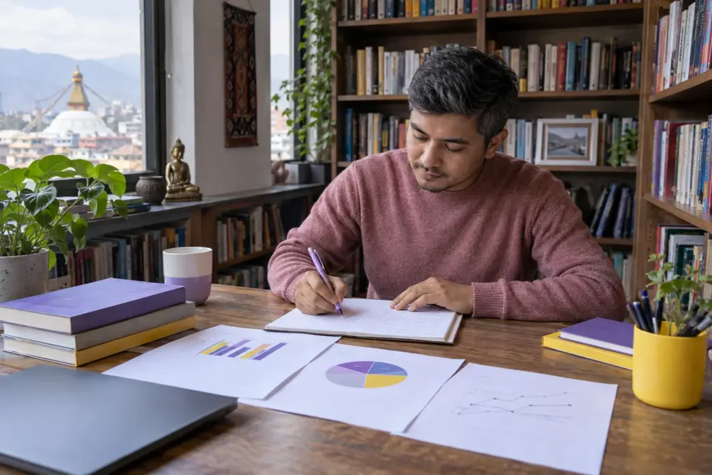 IELTS Writing Task 1 learner studies mixed charts and writes an essay