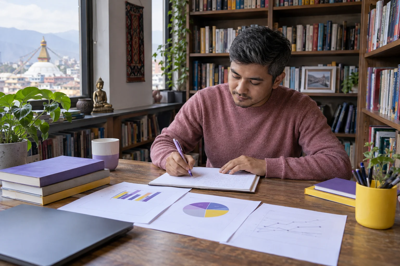 IELTS Writing Task 1 learner studies mixed charts and writes an essay
