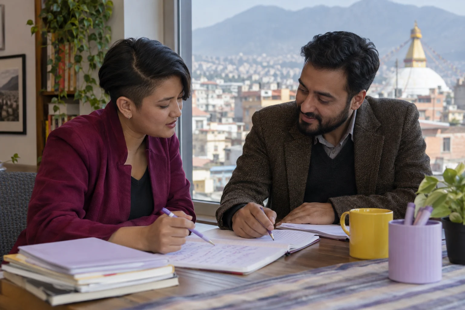 IELTS tutor reviews a discussion essay plan with a learner