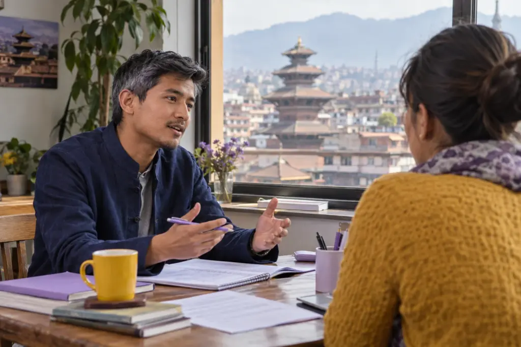IELTS student practises a short Speaking Part 1 answer with a tutor
