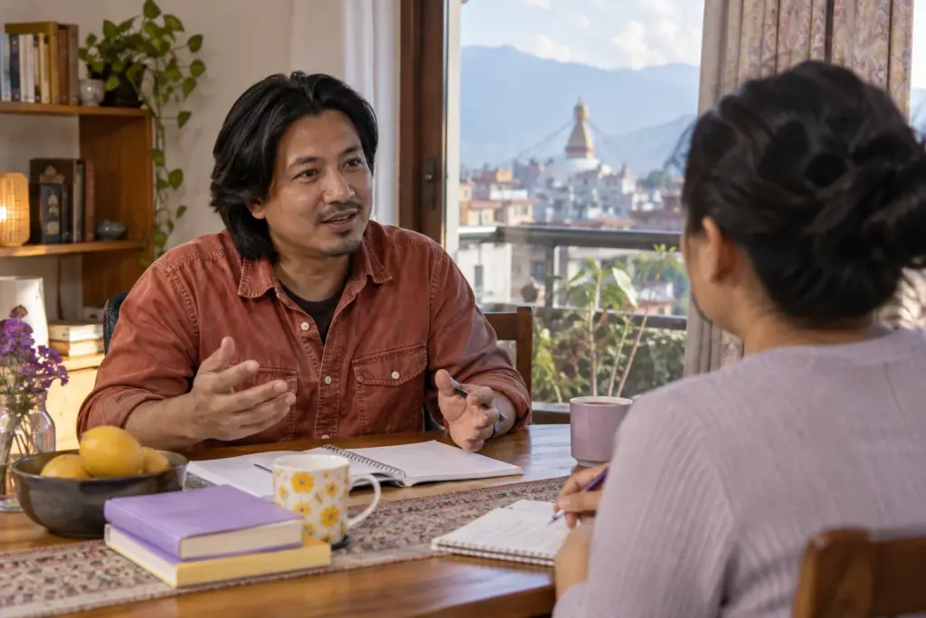 IELTS learner practises paraphrasing vocabulary in conversation