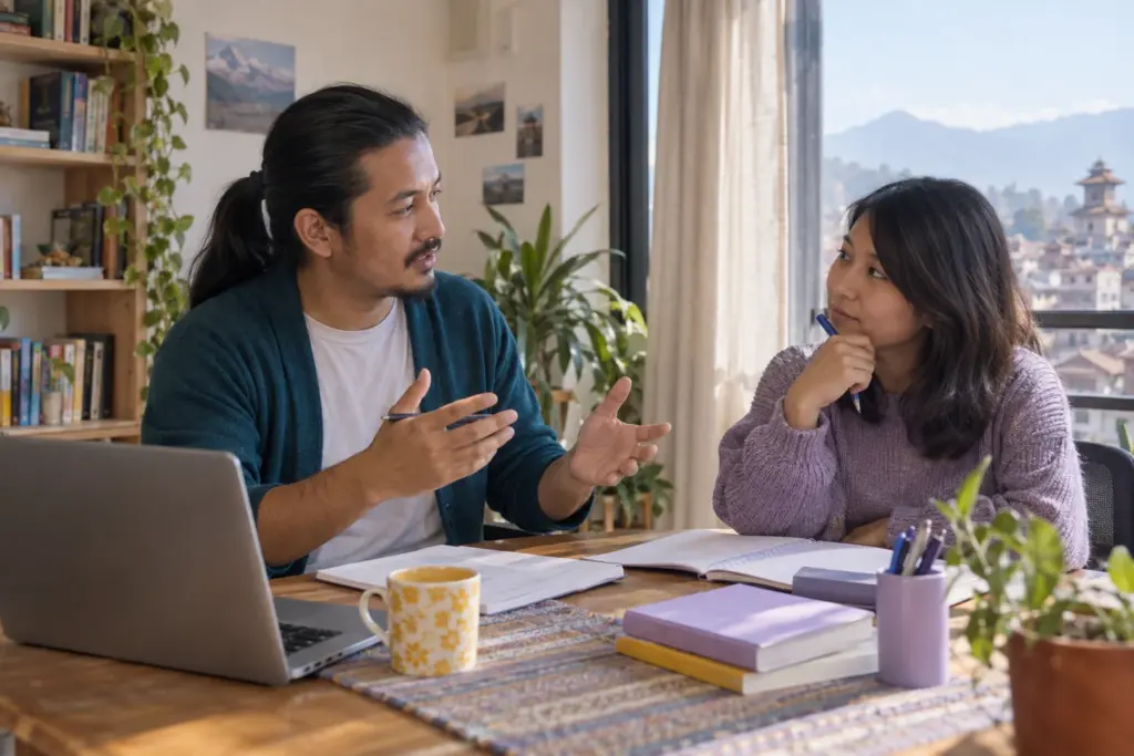 IELTS learner asks a tutor to clarify a speaking question