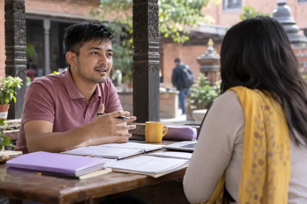 IELTS learner rehearses a speaking mock test with a tutor