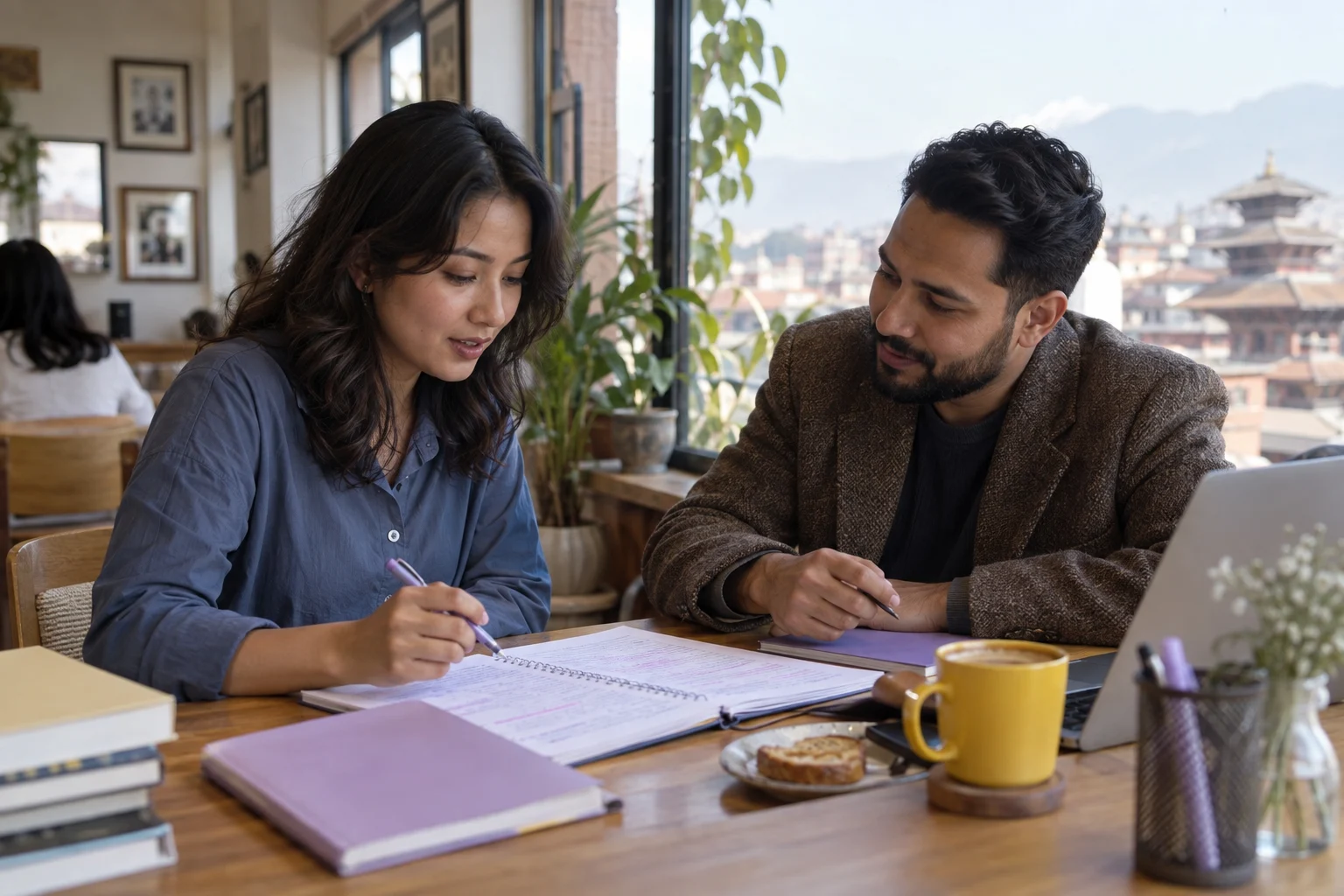 IELTS General Training preparation study session with a learner and notes