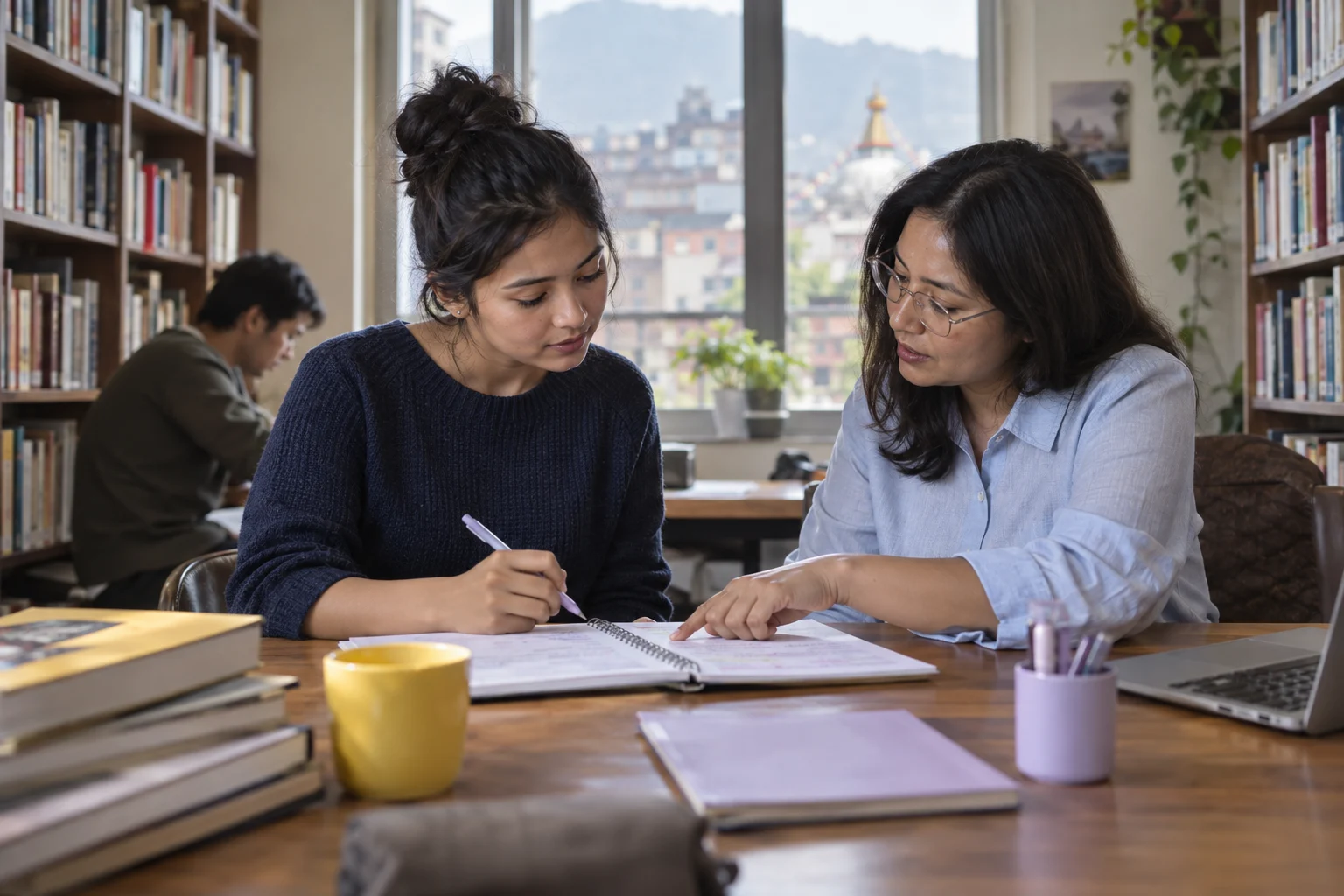 IELTS General Training test choice study session with a learner and notes