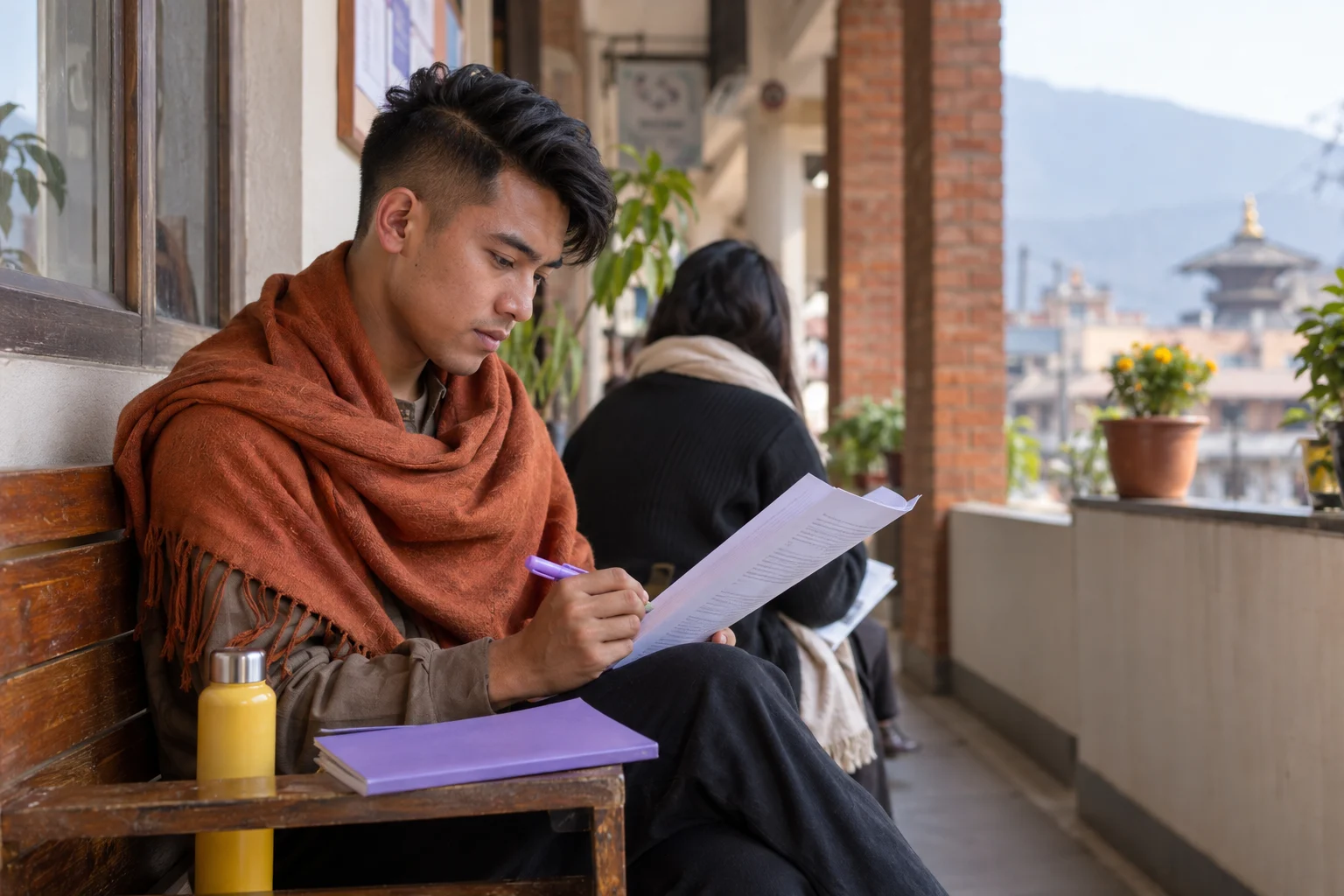 IELTS General Training Reading Part 1 study session with a learner and notes