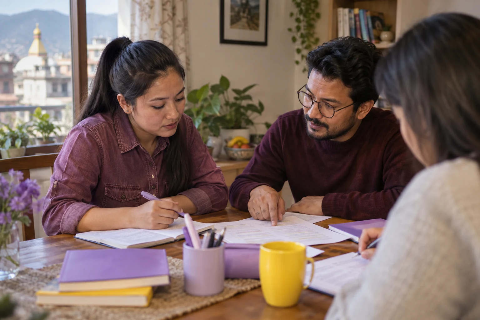 IELTS General Training Reading Part 1 study session with a learner and notes