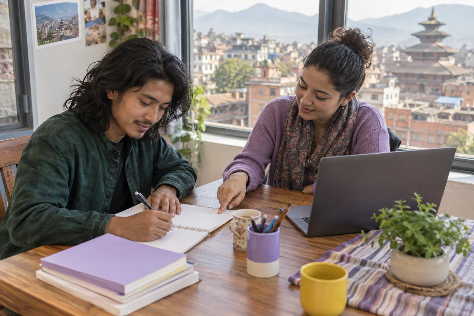 IELTS General Training letter planning study session with a learner and notes