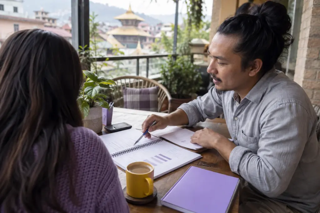 IELTS General Training letter bullet points study session with a learner and notes