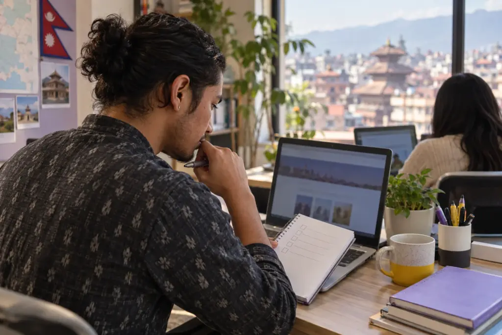 IELTS General Training Canada pathway study session with a learner and notes