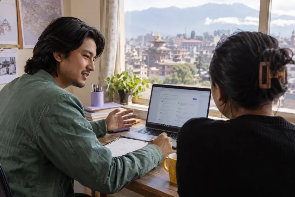 IELTS General Training mock test review study session with a learner and notes