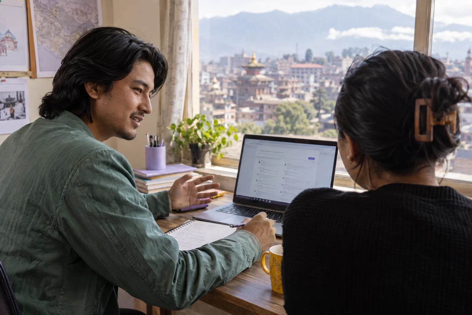 IELTS General Training mock test review study session with a learner and notes