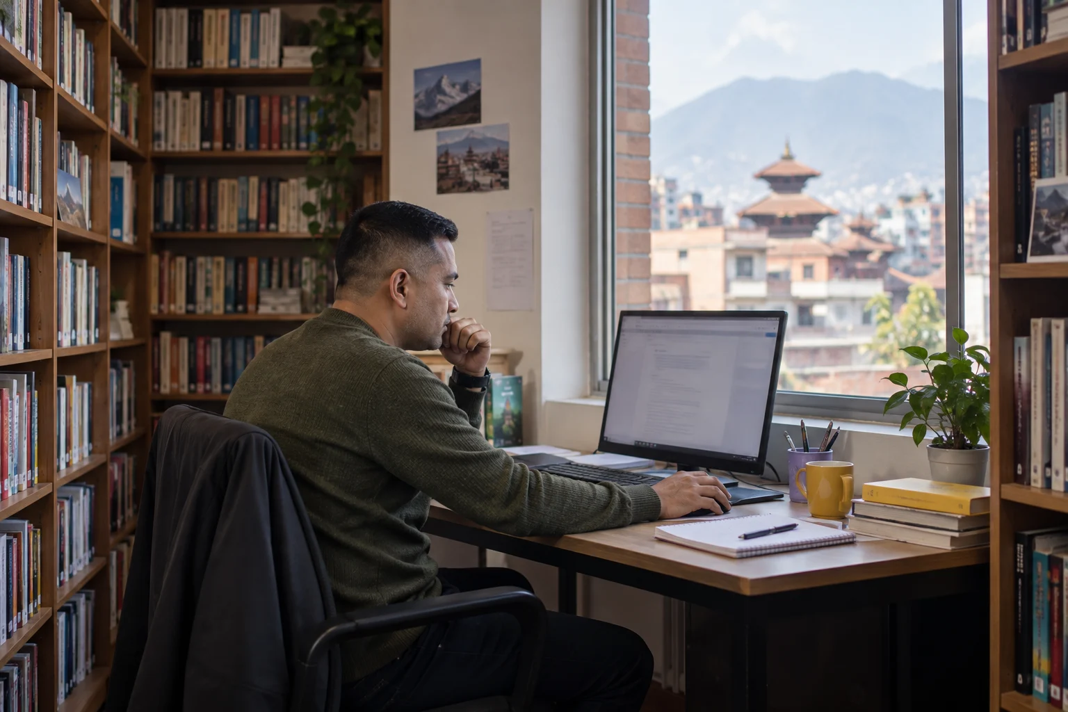 IELTS for UKVI Academic computer test — an adult learner at a computer practice desk