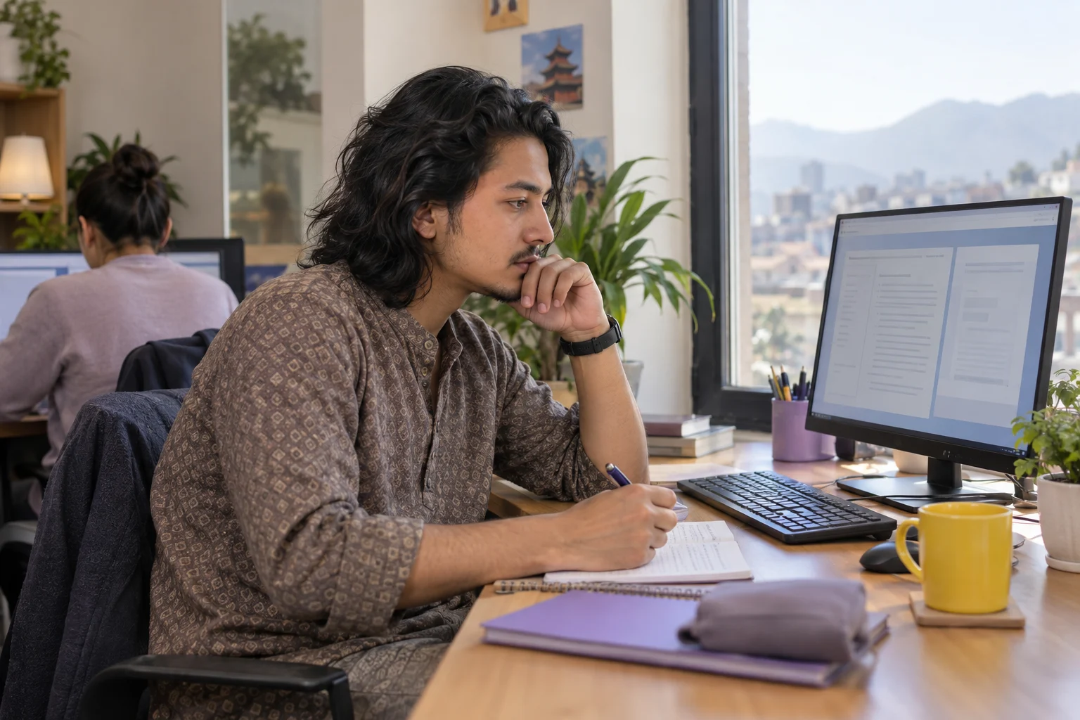 IELTS for UKVI Academic mock test review — an adult learner at a computer practice desk
