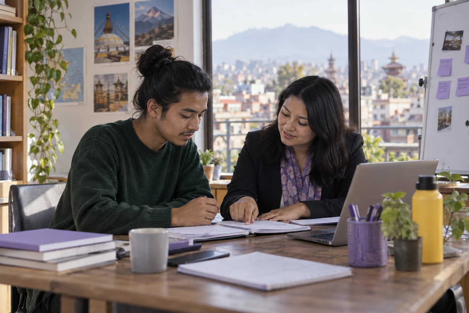 IELTS UKVI General Training guide — adult learner and tutor reviewing study notes