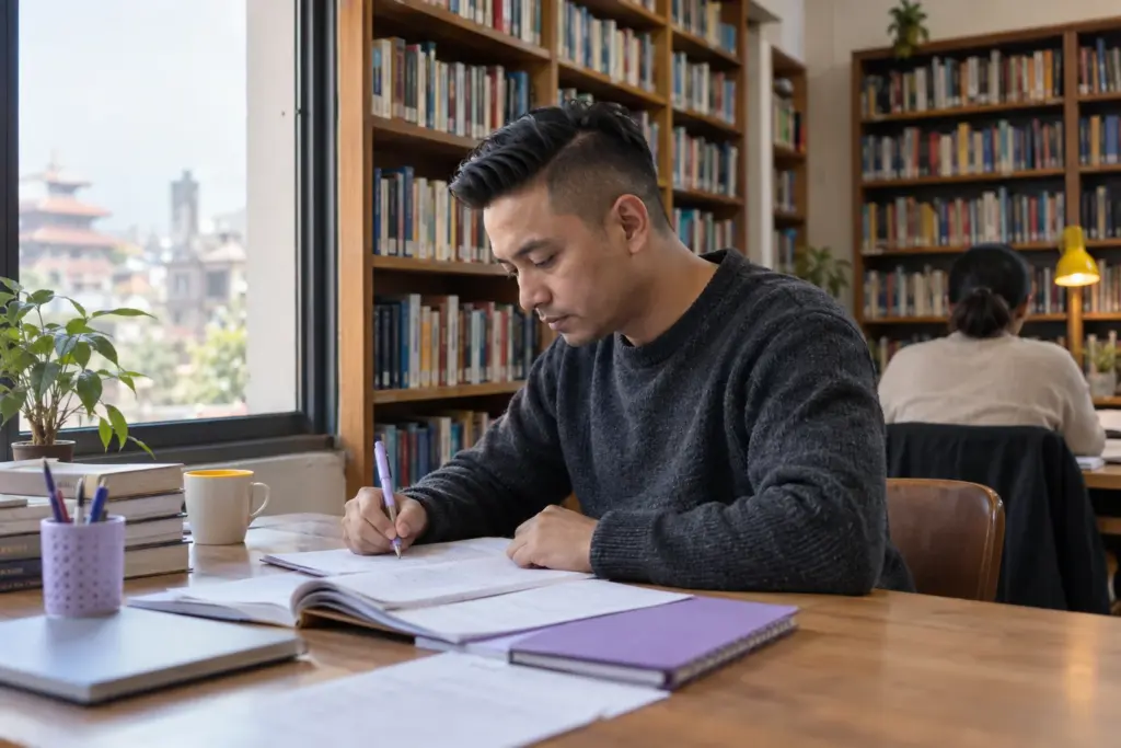 IELTS UKVI General Training Writing Task 2 — learner drafting a written response on paper