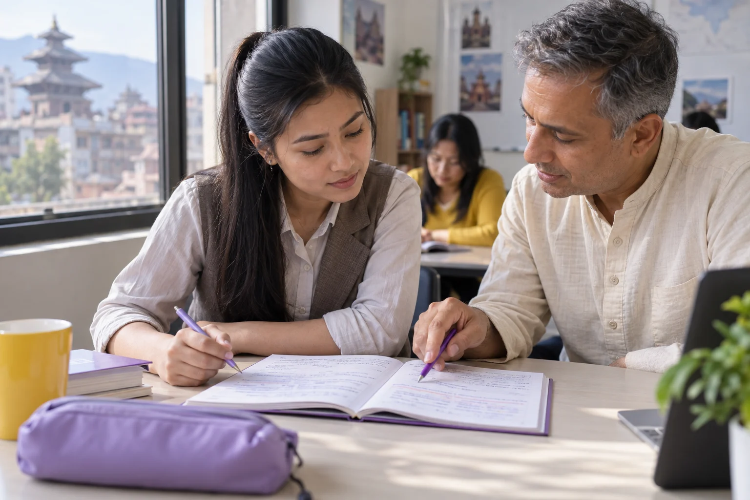IELTS UKVI General Training Writing Task 2 — tutor showing handwritten revision marks