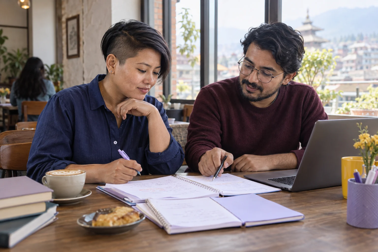 IELTS UKVI CEFR B1 English requirement — learner and mentor reviewing marked practice notes
