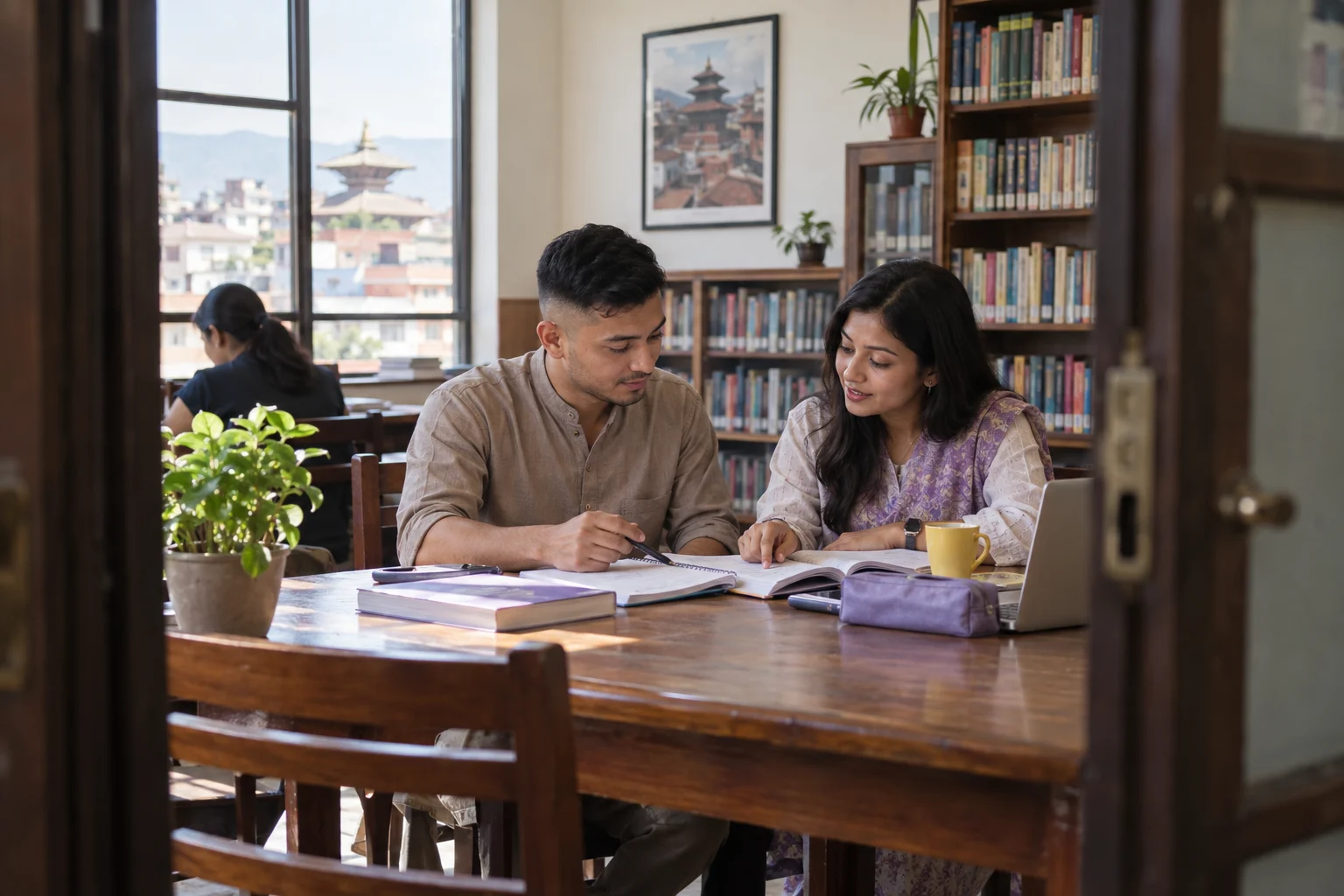 IELTS UKVI General Training result checking — adult learner and tutor reviewing study notes