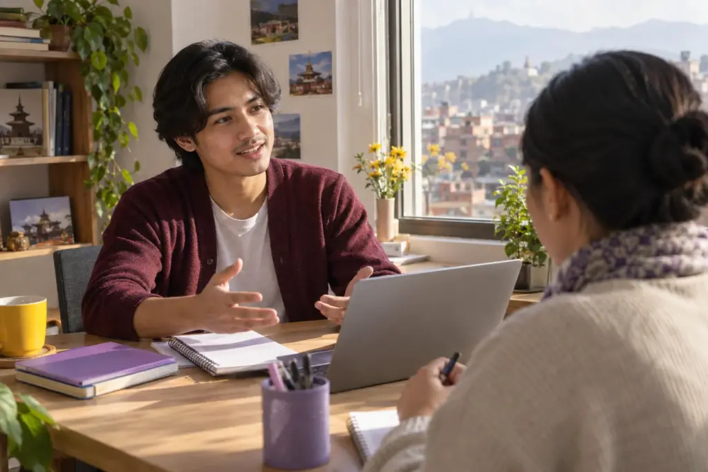 IELTS Life Skills A1 test format — tutor and learner practising an everyday conversation
