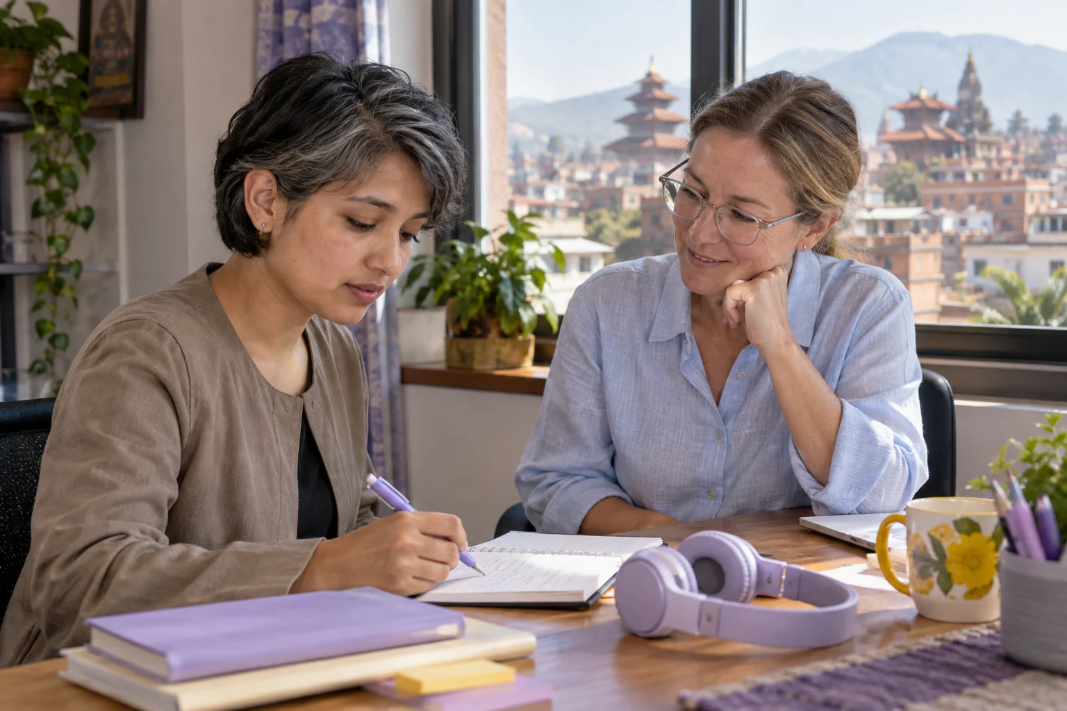 IELTS Life Skills A1 speaking and listening skills — learner reviewing notes after a listening exercise