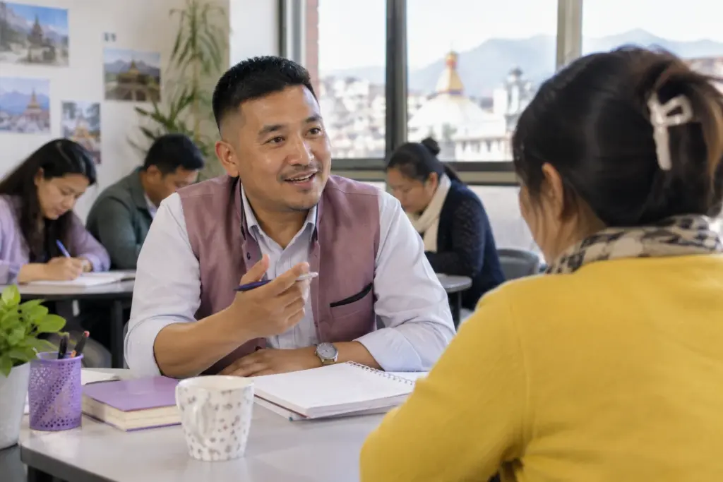 IELTS Life Skills A1 family and friends questions — tutor and learner practising an everyday conversation
