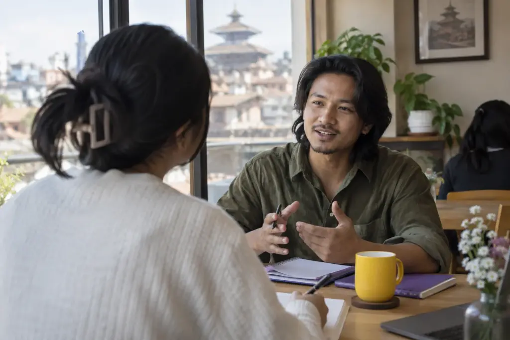 IELTS Life Skills B1 pass or fail scoring — tutor and learner practising an everyday conversation