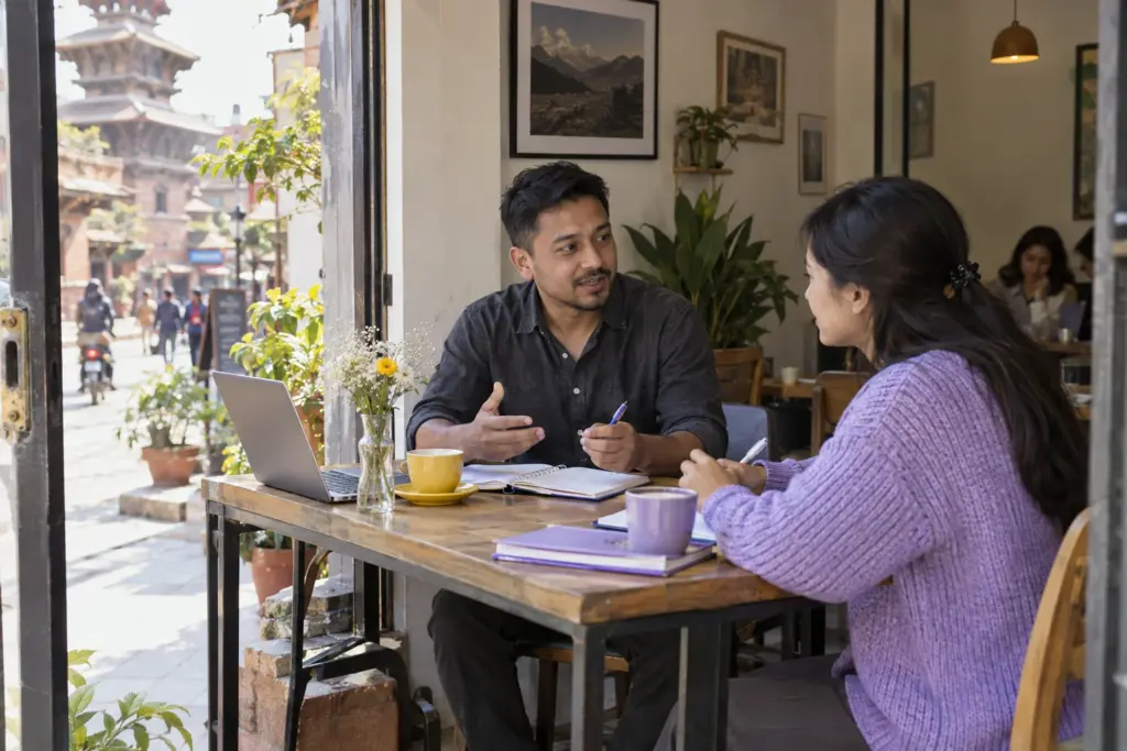 IELTS Life Skills B1 eight-week preparation plan — tutor and learner practising an everyday conversation