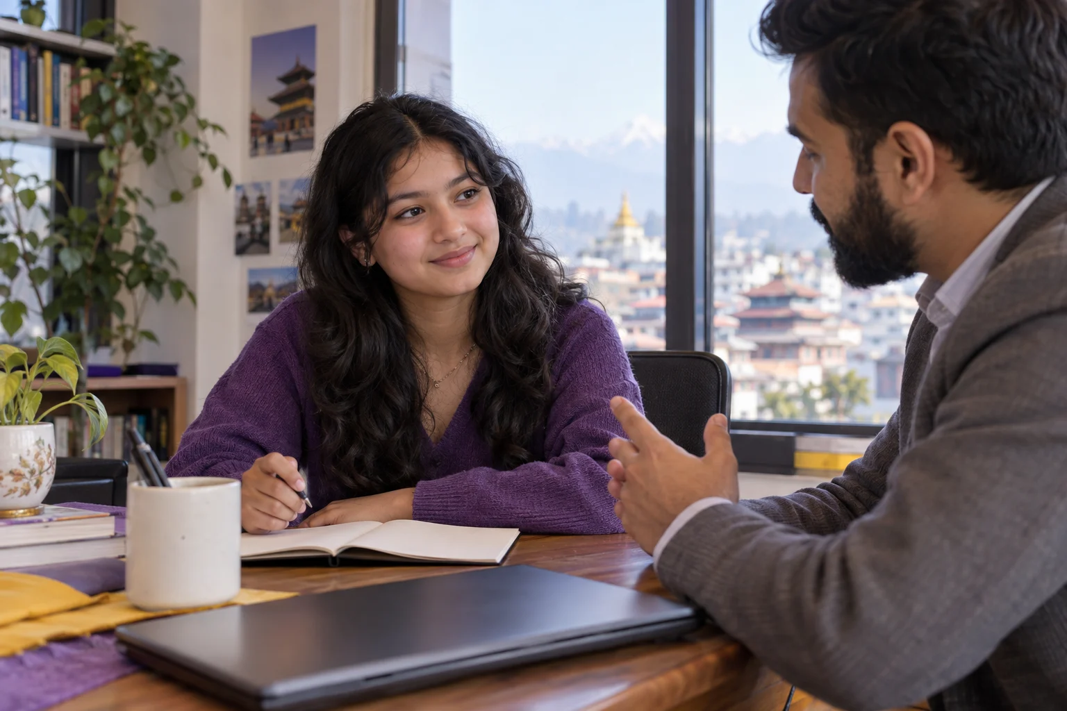 Nepali teenage girl discussing SAT testing support options with a counsellor