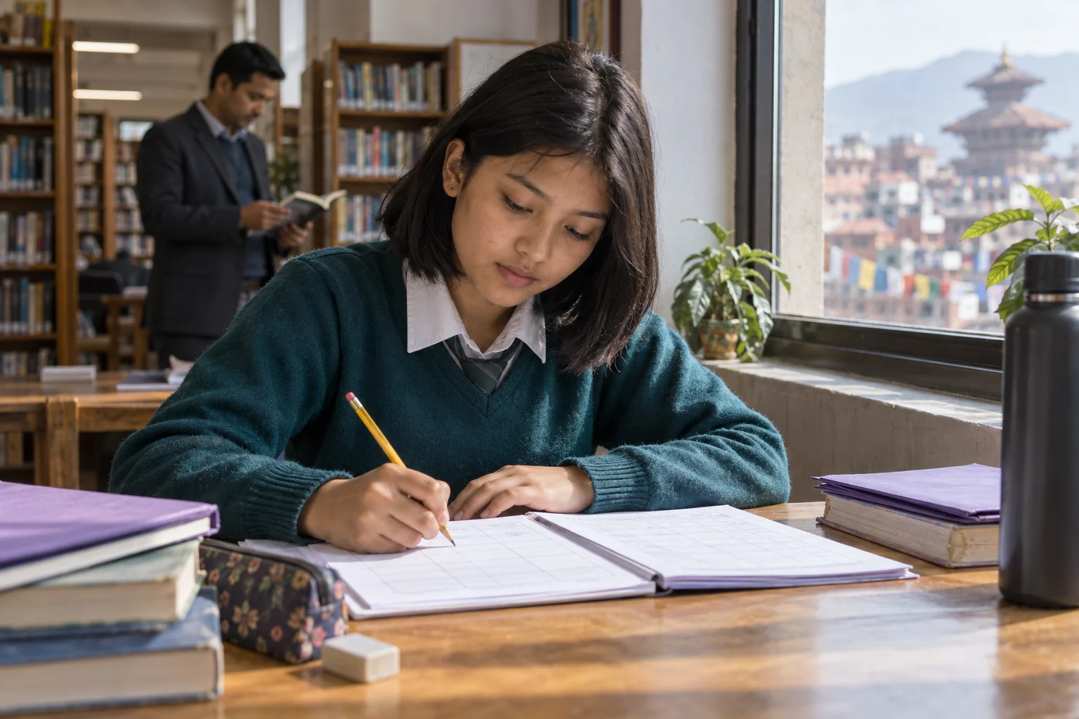 Nepali teenage girl working on an SAT score review and error log