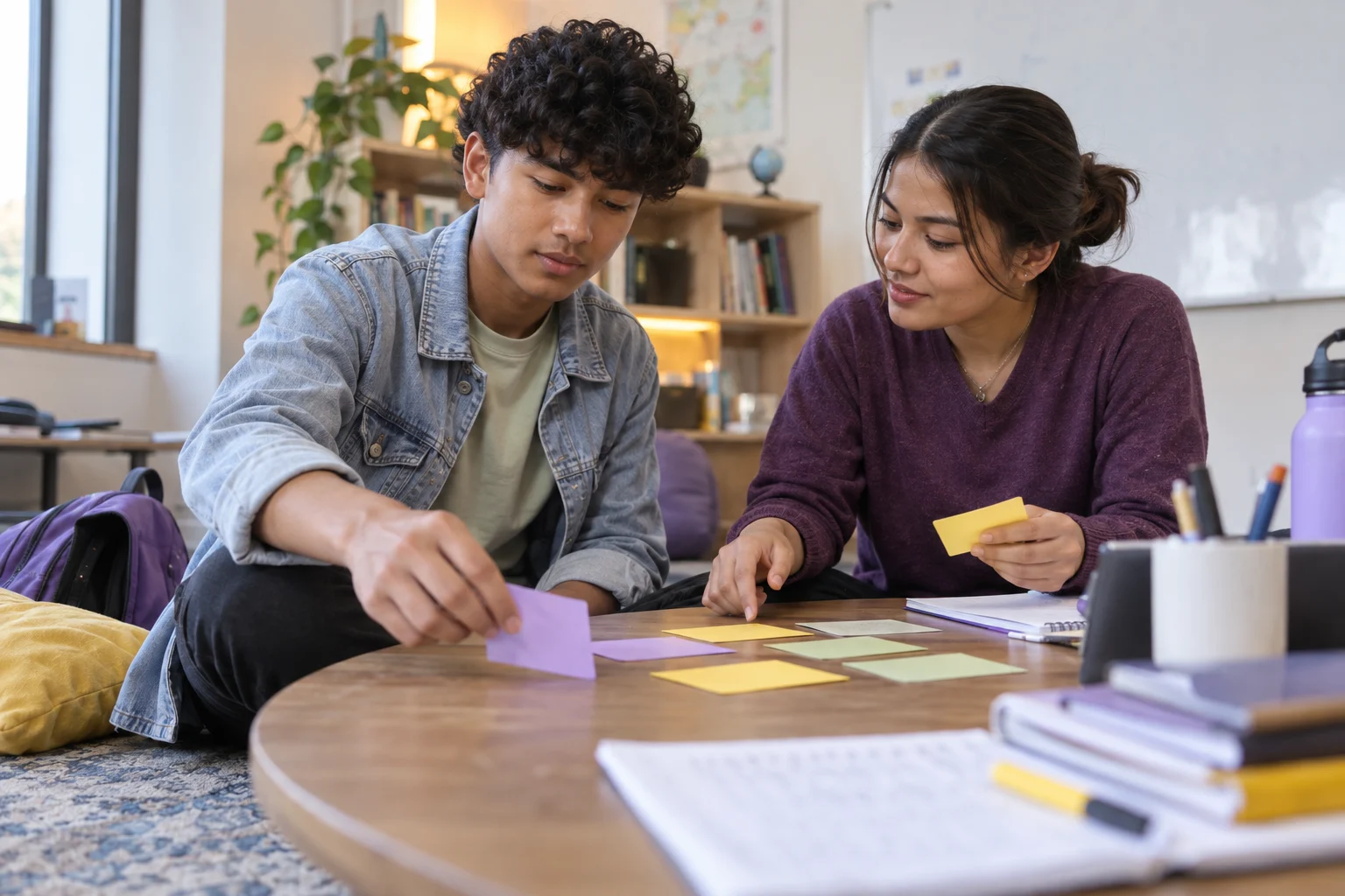 Nepali teenage boy sorting SAT practice mistakes with a tutor