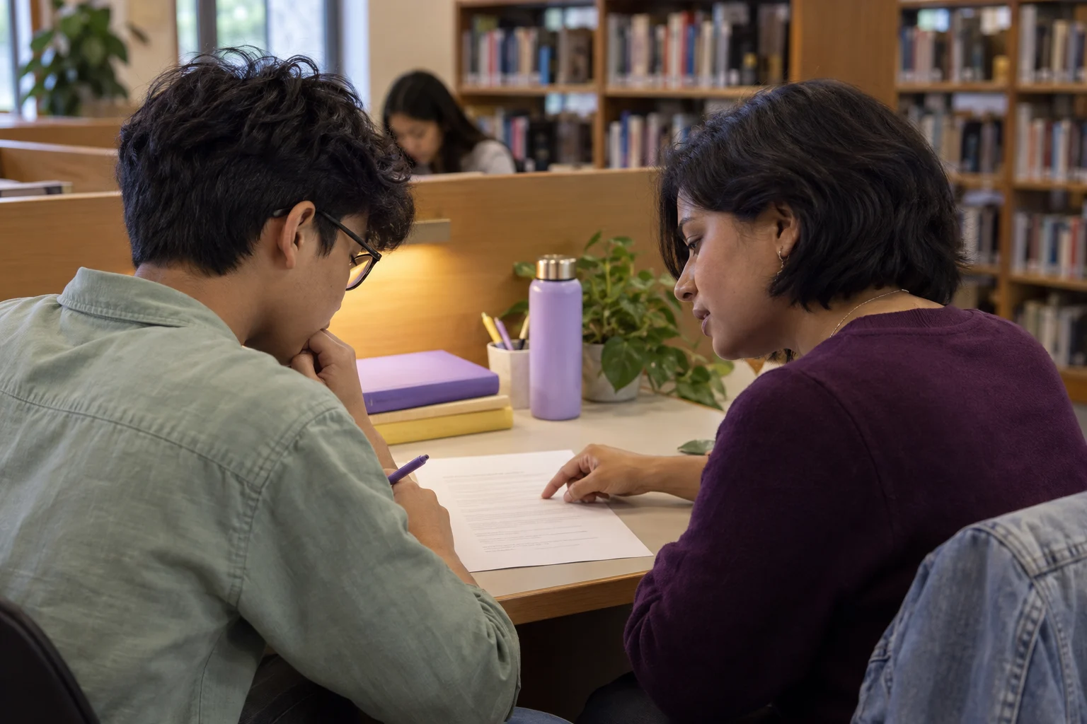 Nepali teenage boy reviewing SAT Reading and Writing practice with a teacher