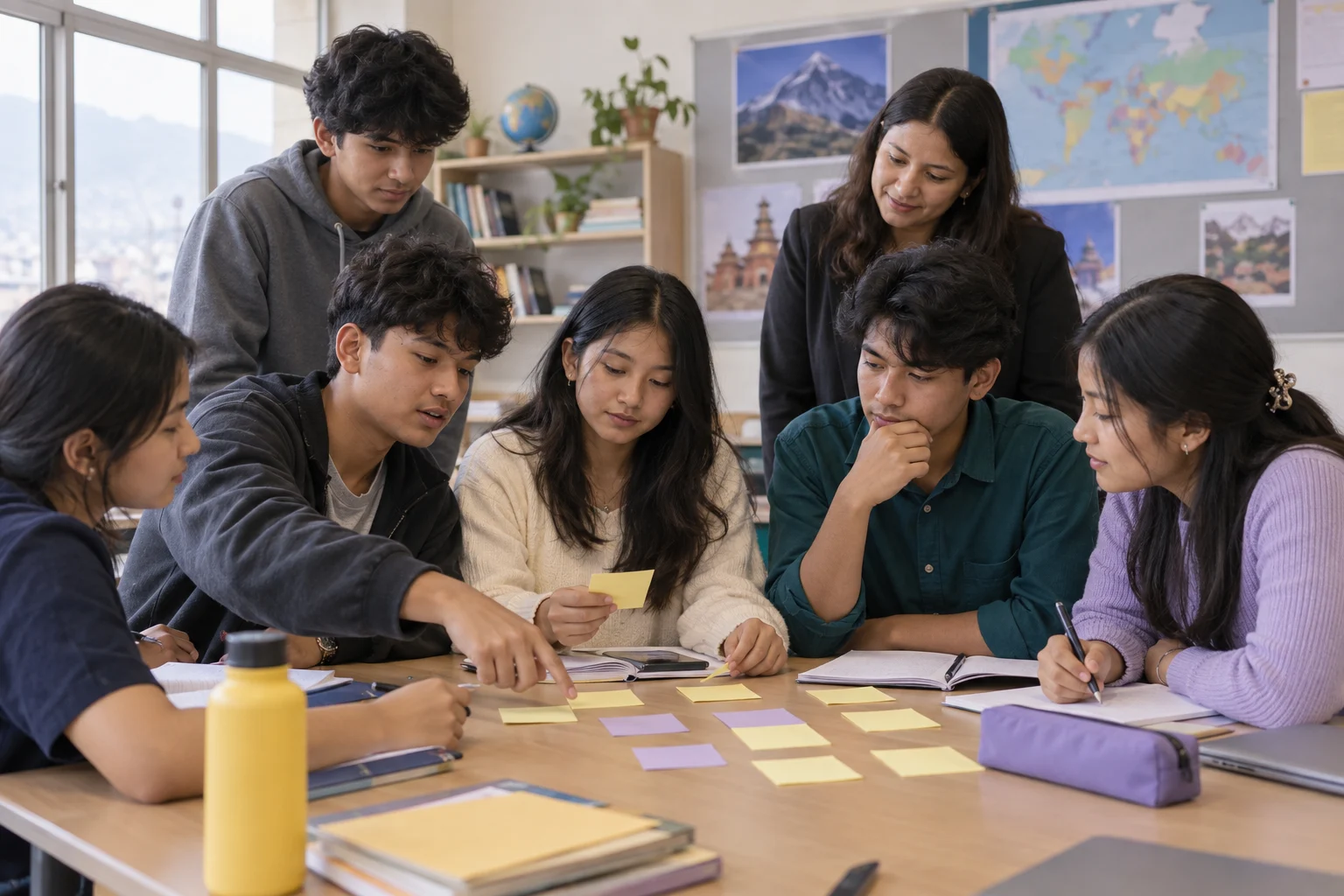 Nepali teenage students comparing SAT Reading and Writing errors in a group