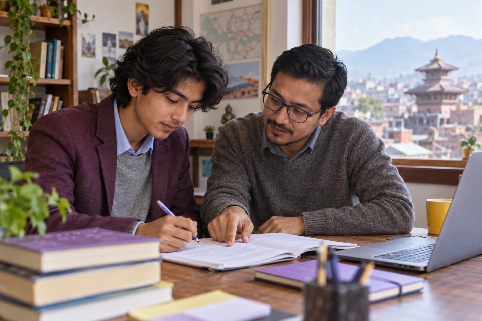 Nepali teenage boy tracing SAT reading inference evidence with a tutor