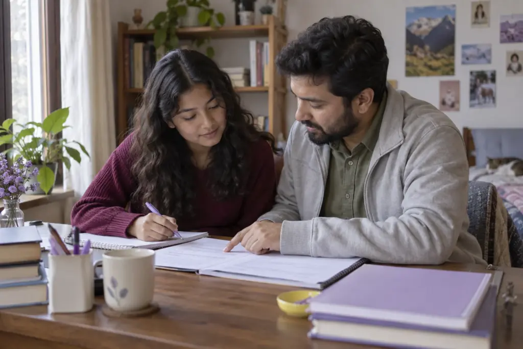 Nepali teenage girl matching a claim to passage evidence with a tutor