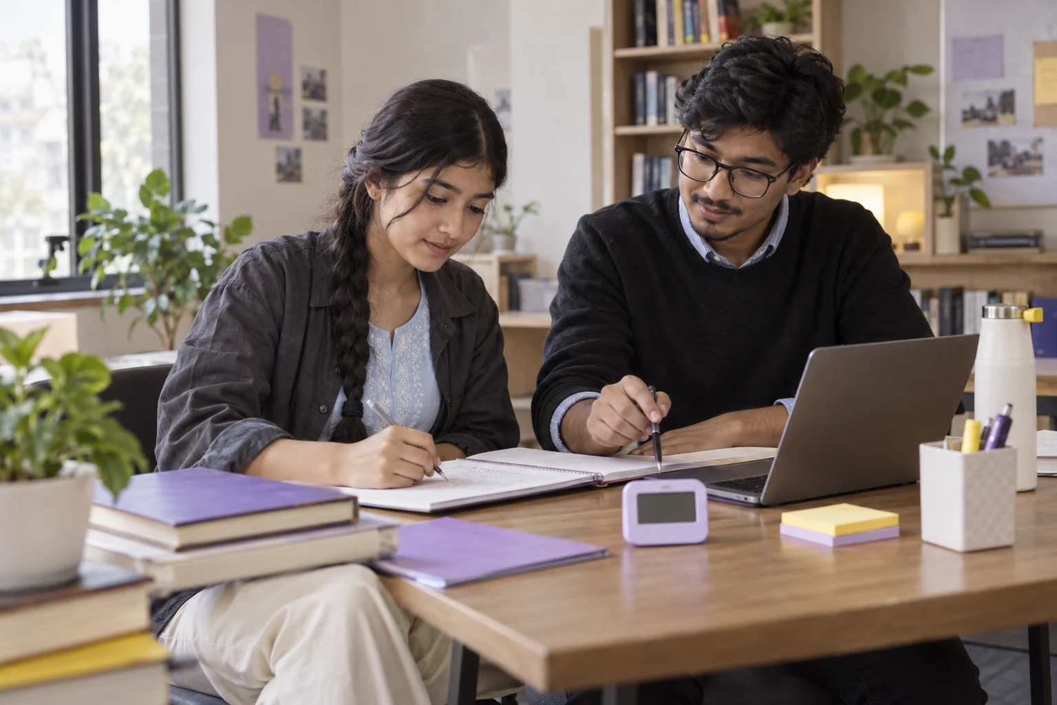 Nepali teenage girl reviewing a timed SAT practice plan with a tutor