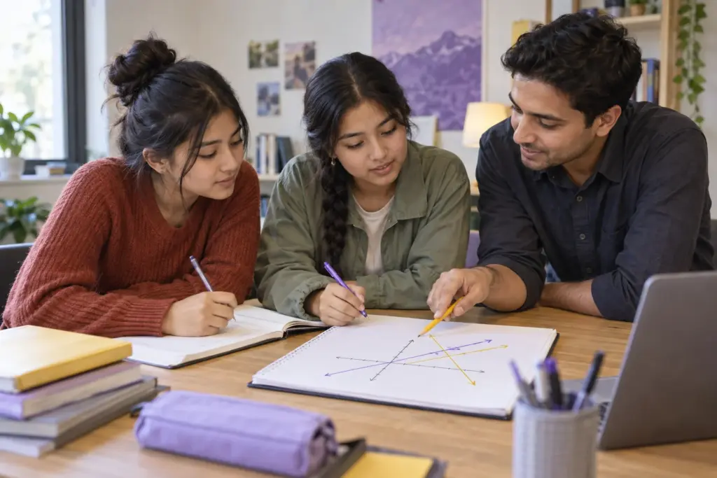 Nepali teenage students comparing two linear equation graphs