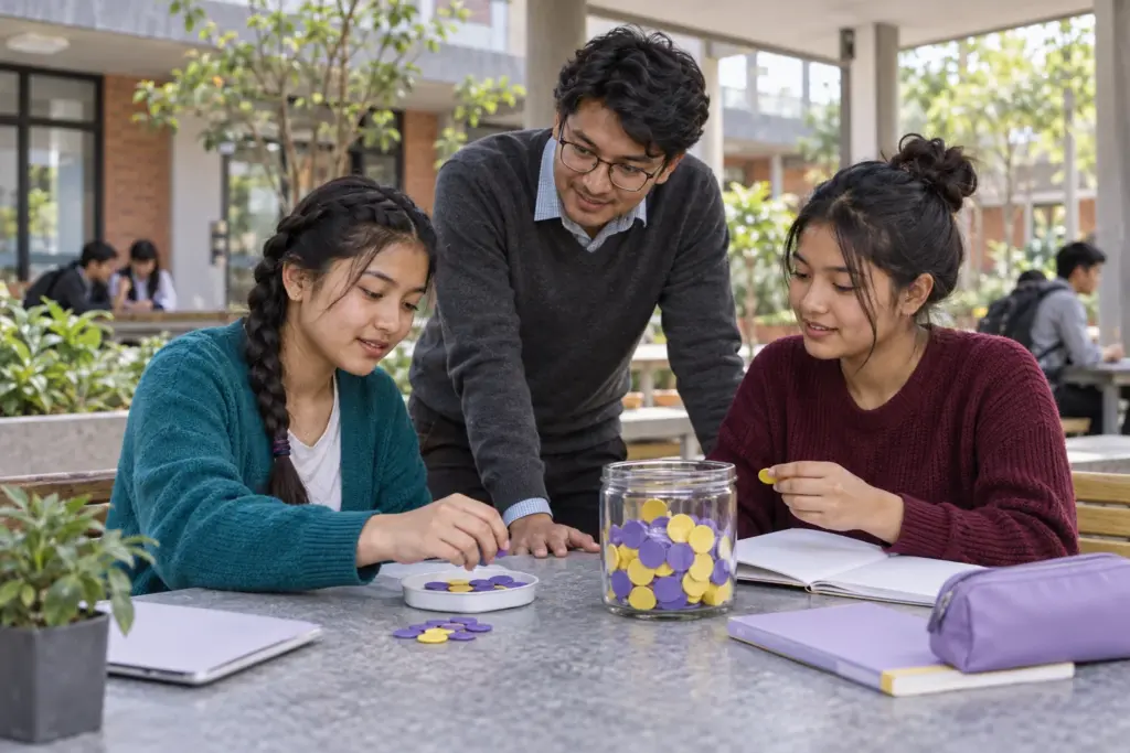 Teenage SAT students reviewing sampling and claims with study materials at a desk