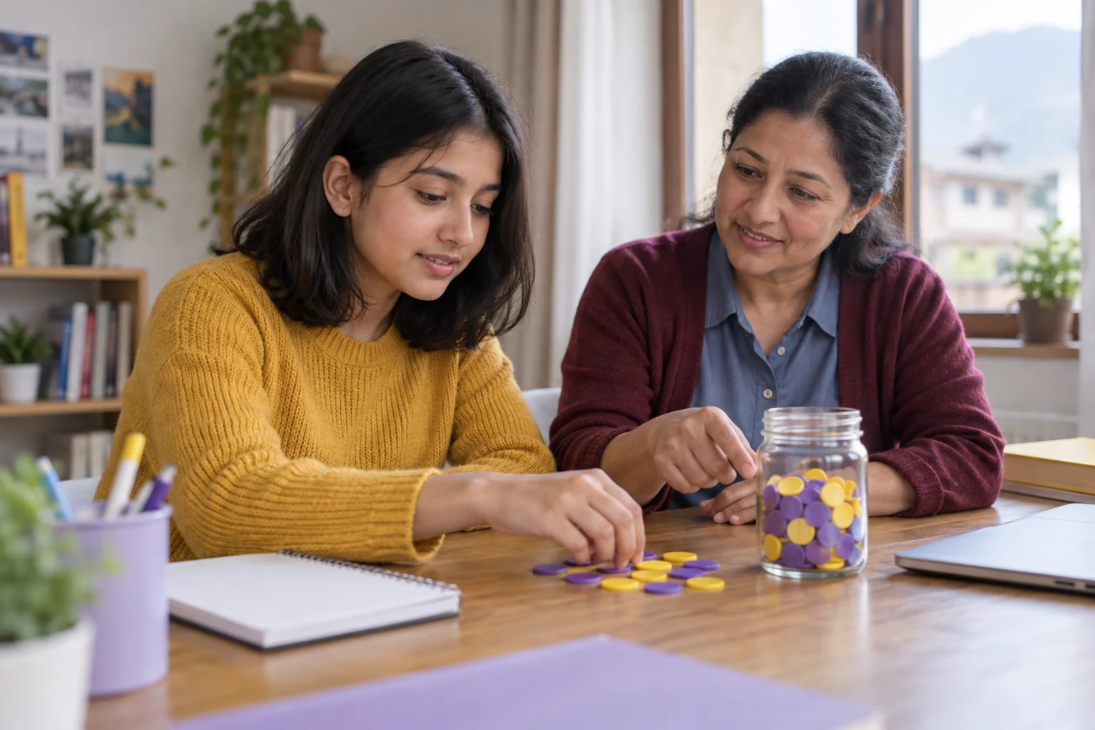 SAT study scene with a teenager working through sampling and claims concepts